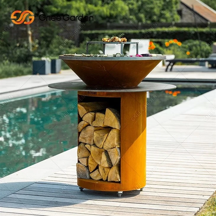 Corten Steel Bbq Wood Burning Grill Portable