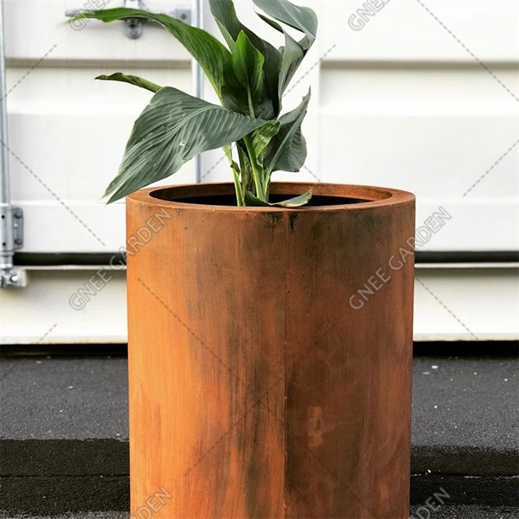 Corten Steel Round Flower Pot Outside Garden Metal Planters