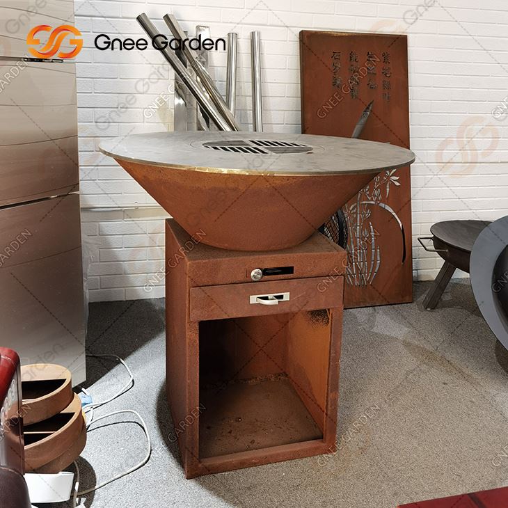 Tshiab Niaj hnub nimno Corten Steel Sab nraum zoov BBQ Hluav Taws Pit Camping Charcoal Sab nraum zoov BBQ Grill