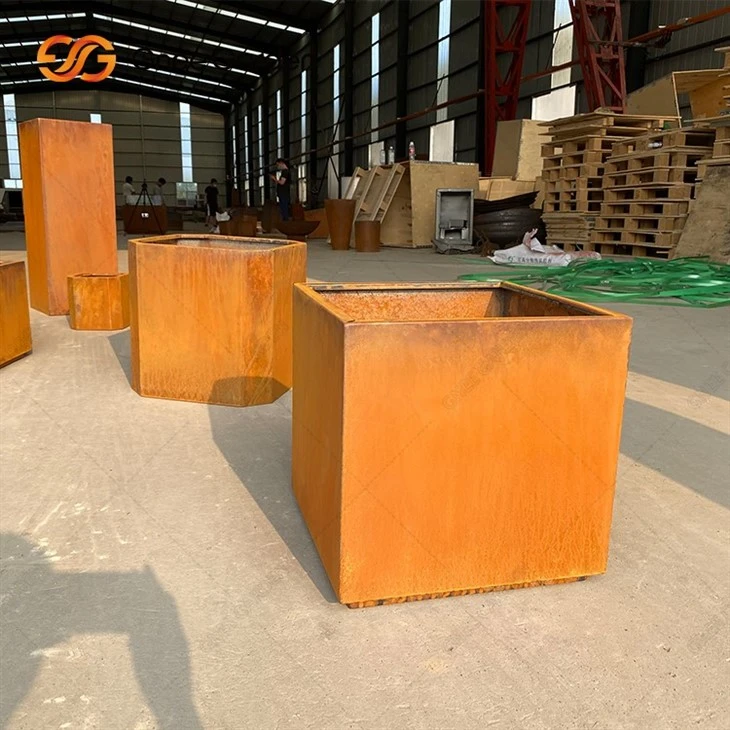 Outdoor Black Metal Stainless Steel Corten Square Steel Flower Planter Pots Boxes
