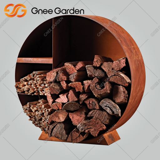 Outdoor Rusted Corten Steel Round Wood Storage Rack