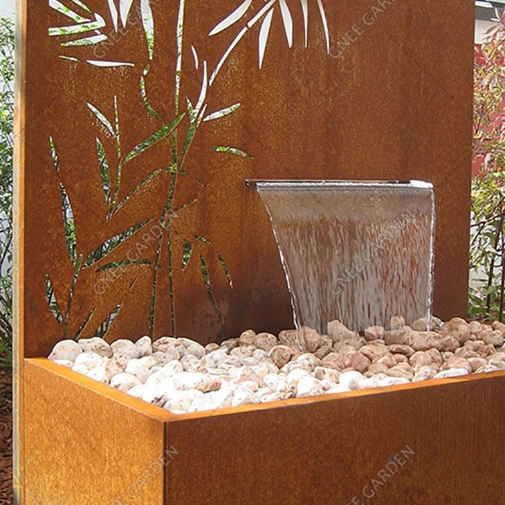 Sab nraum zoov Dej nta Corten Steel Free Standing Waterfall Wall