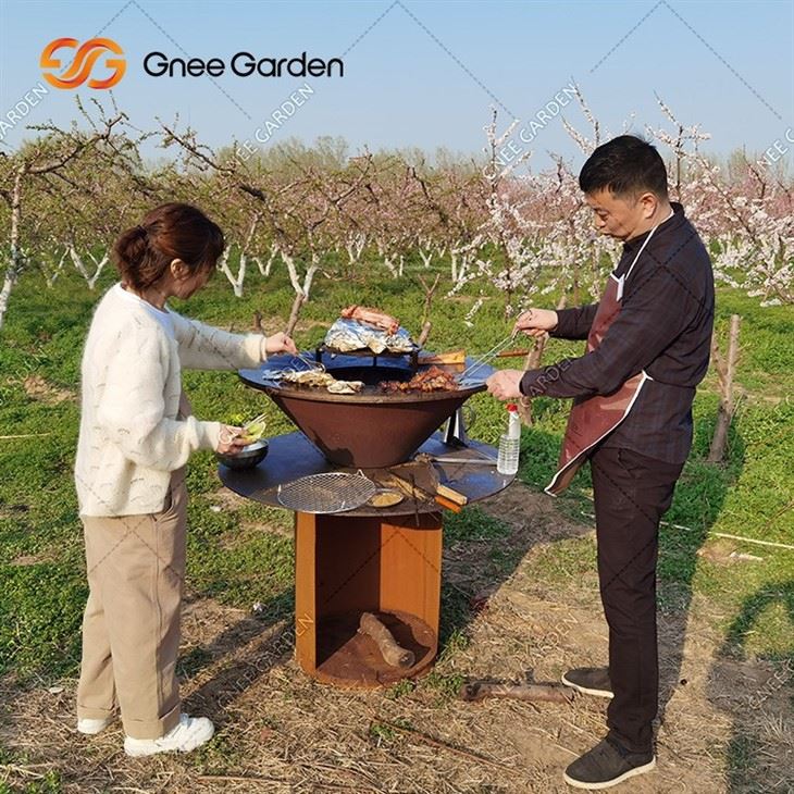 Round Corten Steel BBQ Grill