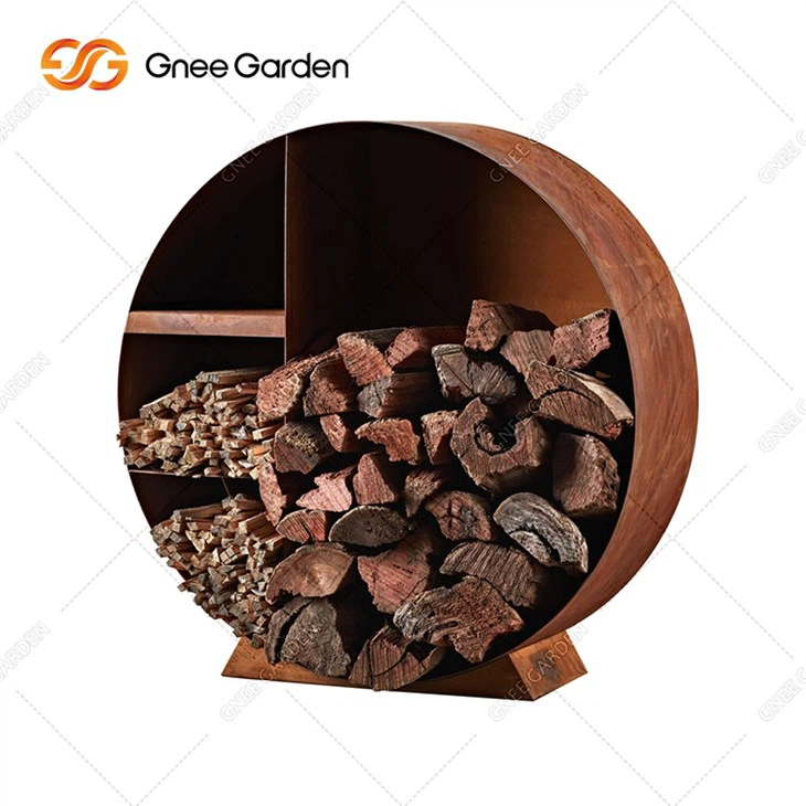 Rusty Corten Steel Firewood Cia Sab nraum zoov Niaj Hnub No Corten Firewood Rack