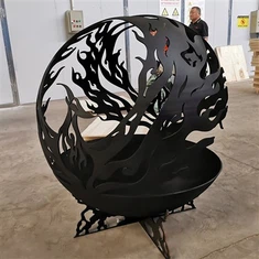 Sab Hauv Tsev Kho Kom Zoo Nkauj Sab Nraud Sphere Hluav Taws Kub Corten Steel Hluav Taws Xob