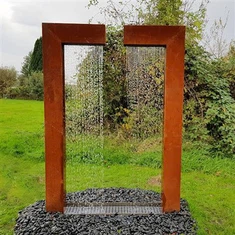 Corten Steel Rain Curtain Water Feature Water Curtain Fountain Qhov ntau thiab tsawg
